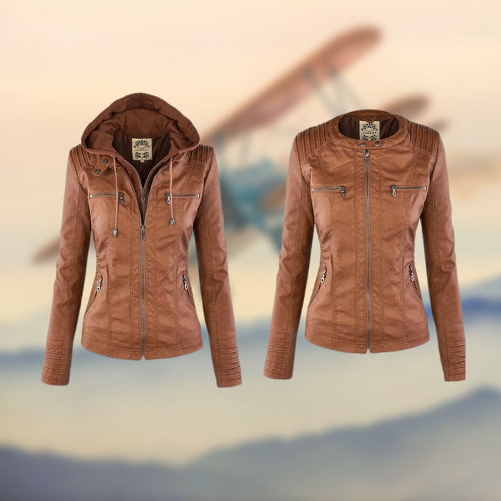 Elegante Leren Bikerjack Dames getailleerd