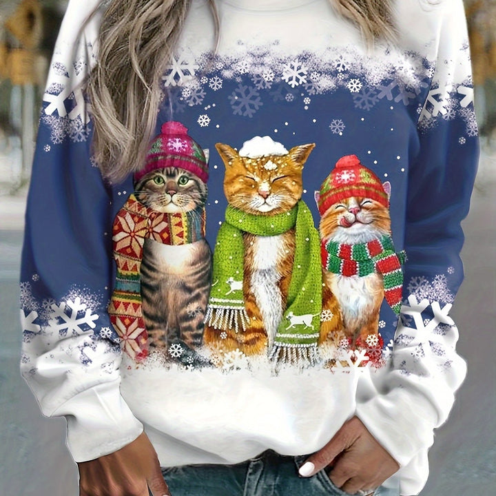 Kitty | Casual kerstkattenprint sweatshirt