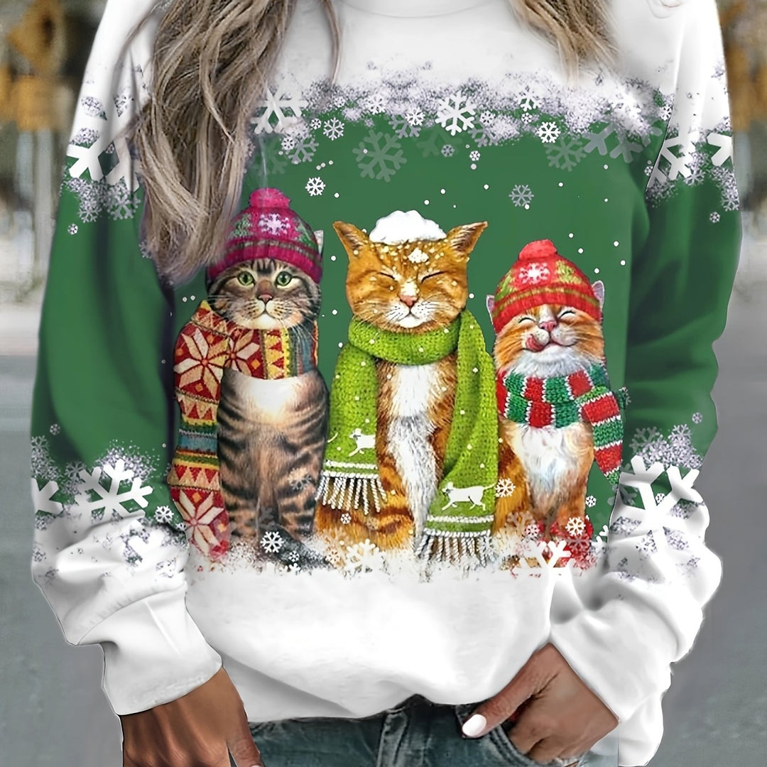 Kitty | Casual kerstkattenprint sweatshirt