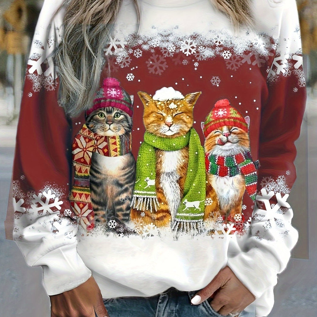 Kitty | Casual kerstkattenprint sweatshirt