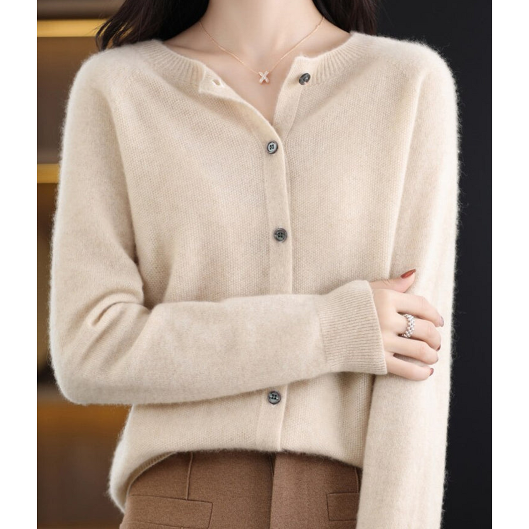 Gebreide Cardigan met Ronde Hals en Knopen Voor