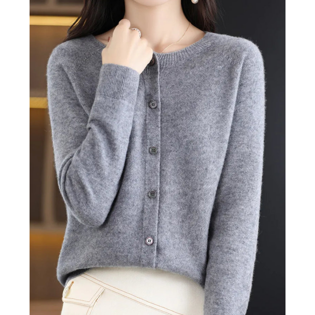 Gebreide Cardigan met Ronde Hals en Knopen Voor