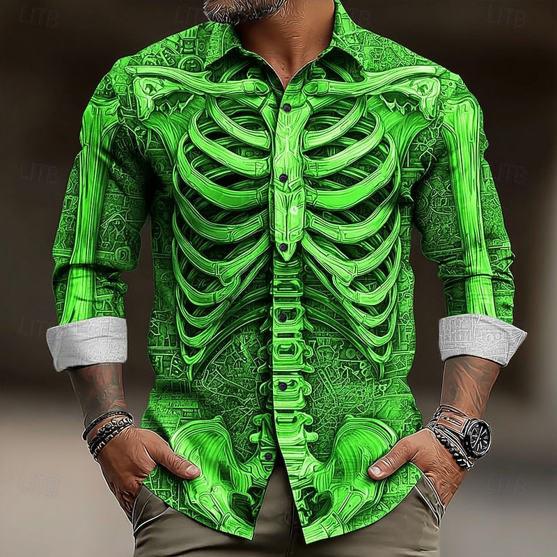 Ambrose | Halloween Skelet Overhemd met Knoopsluiting
