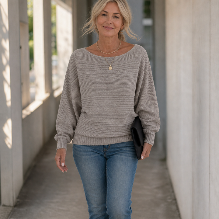 Mayfield – Gestreepte Boot-Neck Lange Mouwen Gebreide Top