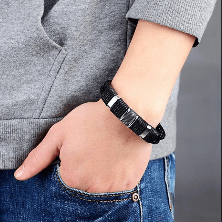 Lina | Geweven leren armband