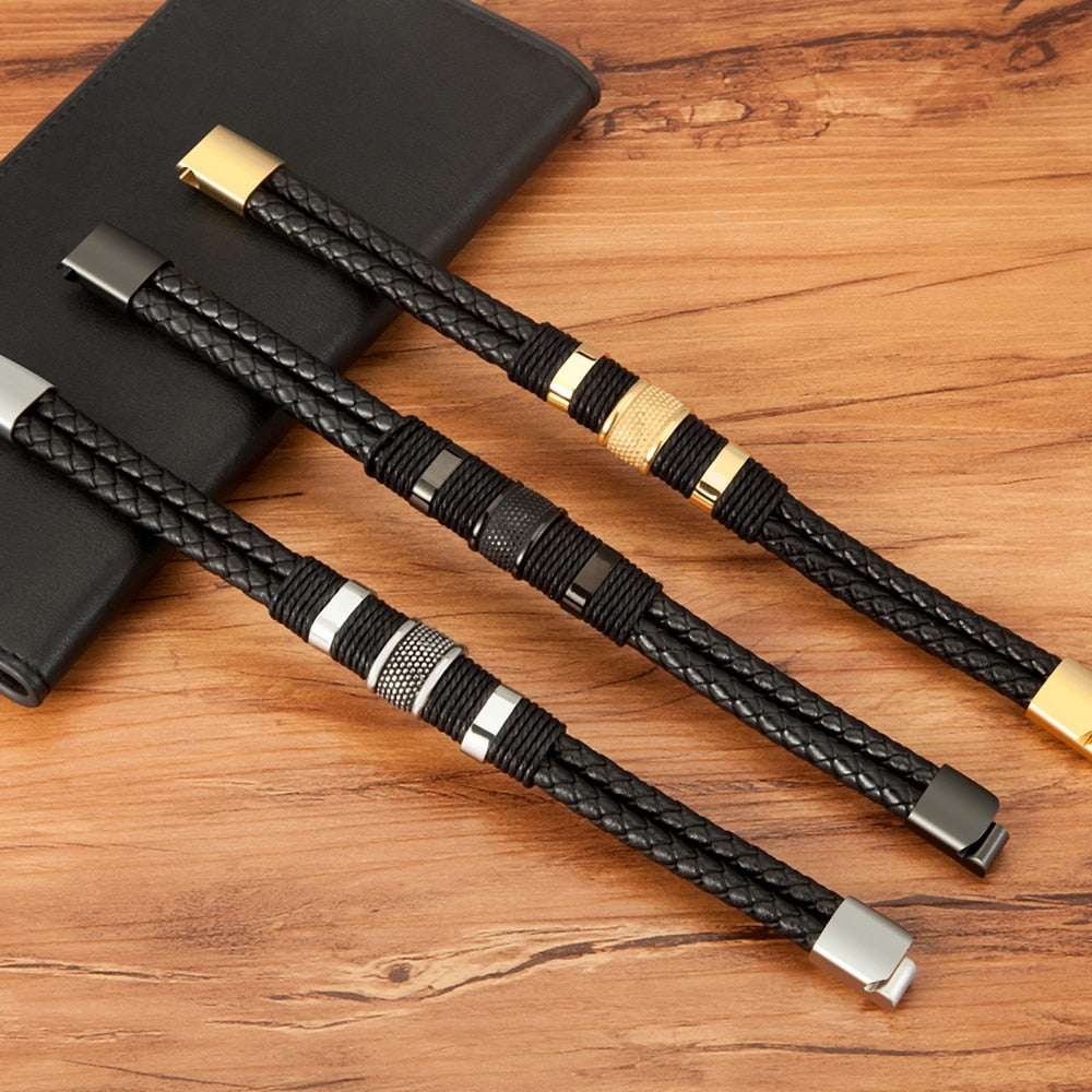Lina | Geweven leren armband