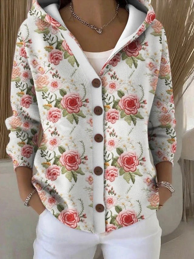 Dames Patchwork Hoodie Cardigan met Kleurrijk Patroon