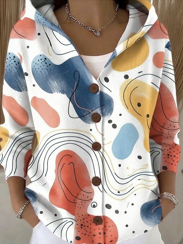 Dames Patchwork Hoodie Cardigan met Kleurrijk Patroon