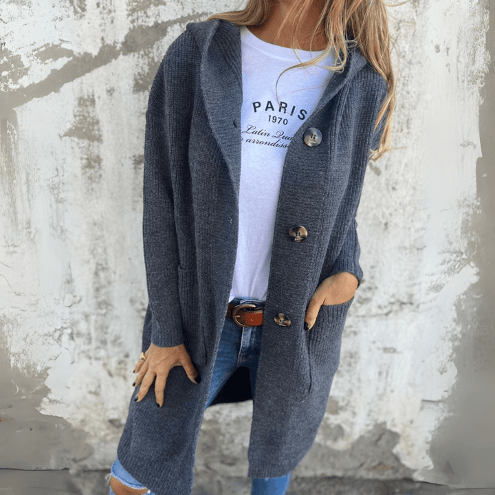 Dames Lange Knopen Cardigan met Staande Kraag