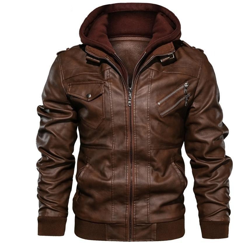 Heren Hooded Faux Leather Jast