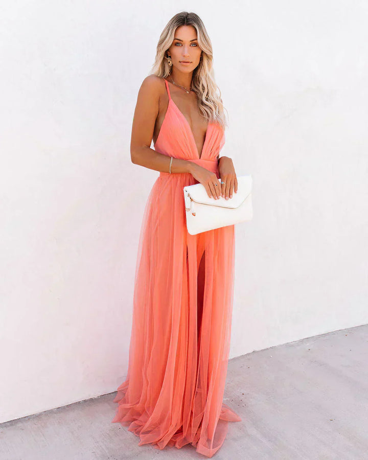 Inez - Elegante Dames Maxi Jurk Met Open Rug