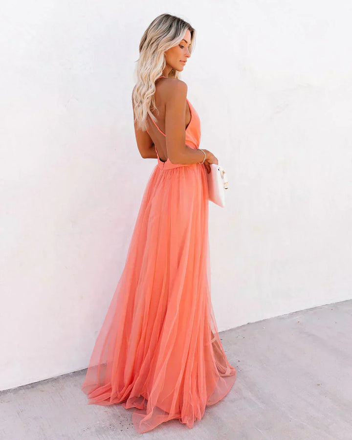 Inez - Elegante Dames Maxi Jurk Met Open Rug