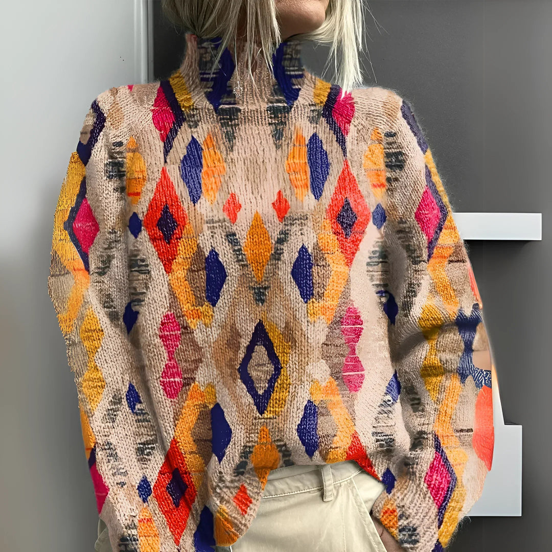 Fenna - Trui met geometrisch ruitpatroon