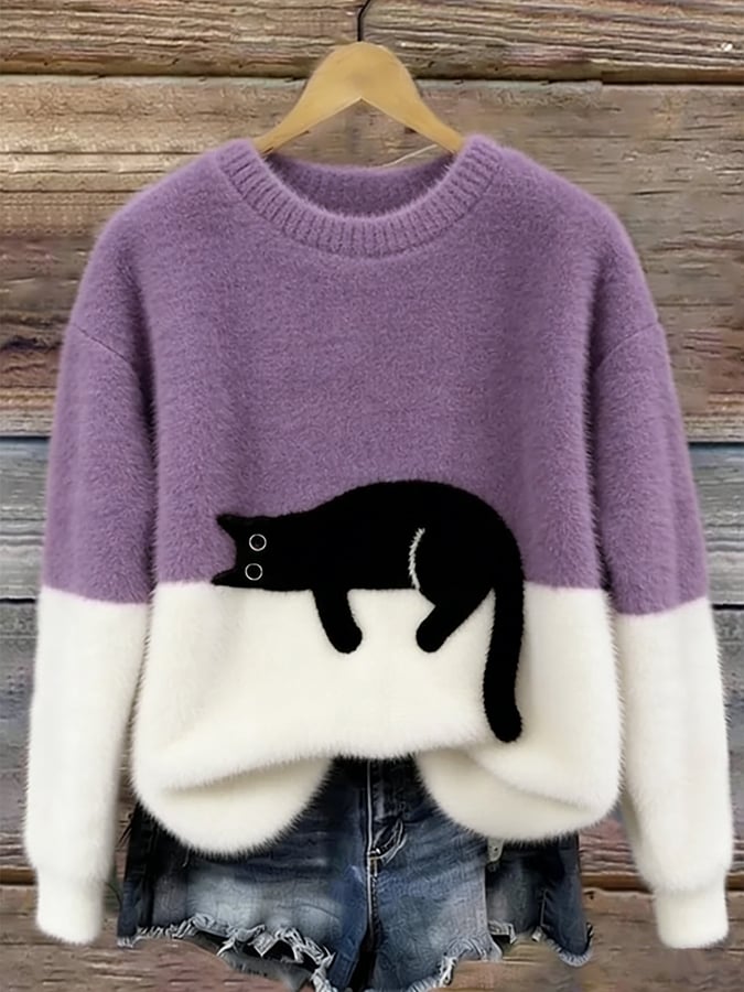 Dames Casual Pullover Sweater met Kattenprint