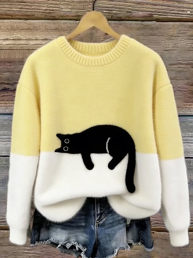 Dames Casual Pullover Sweater met Kattenprint