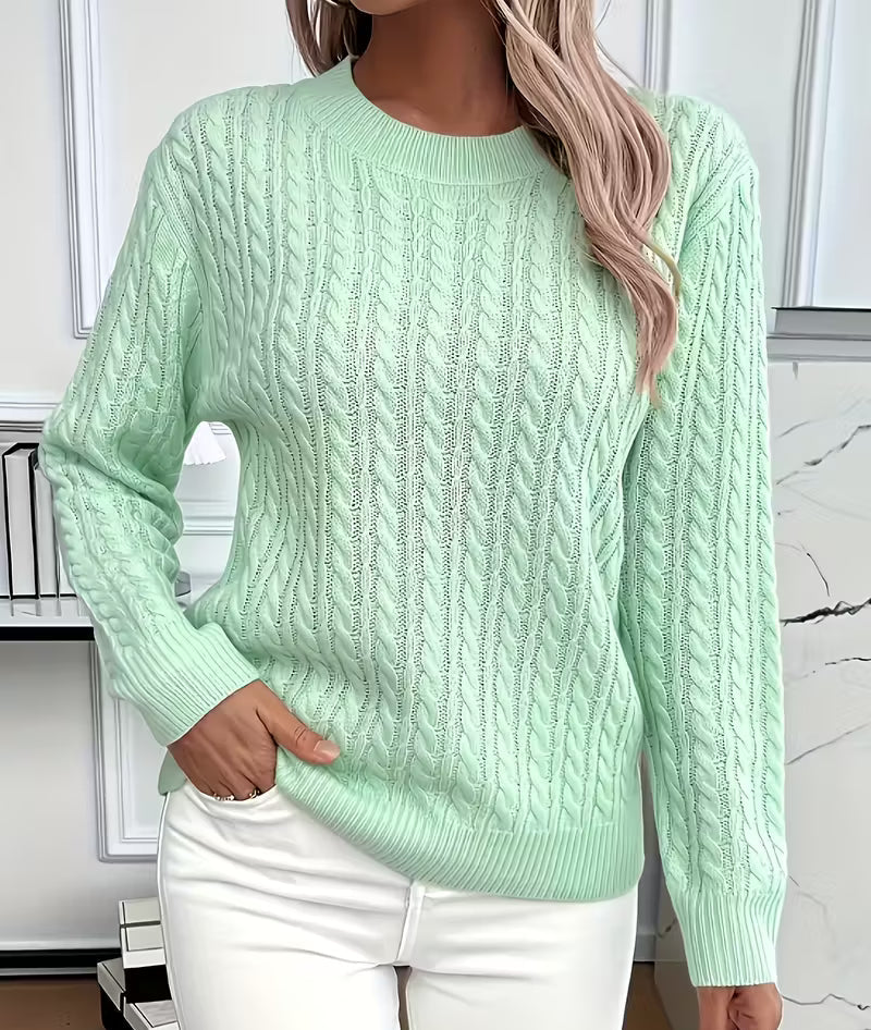 Salma | Crew-Neck Kabelgebreide Vloeiende Trui