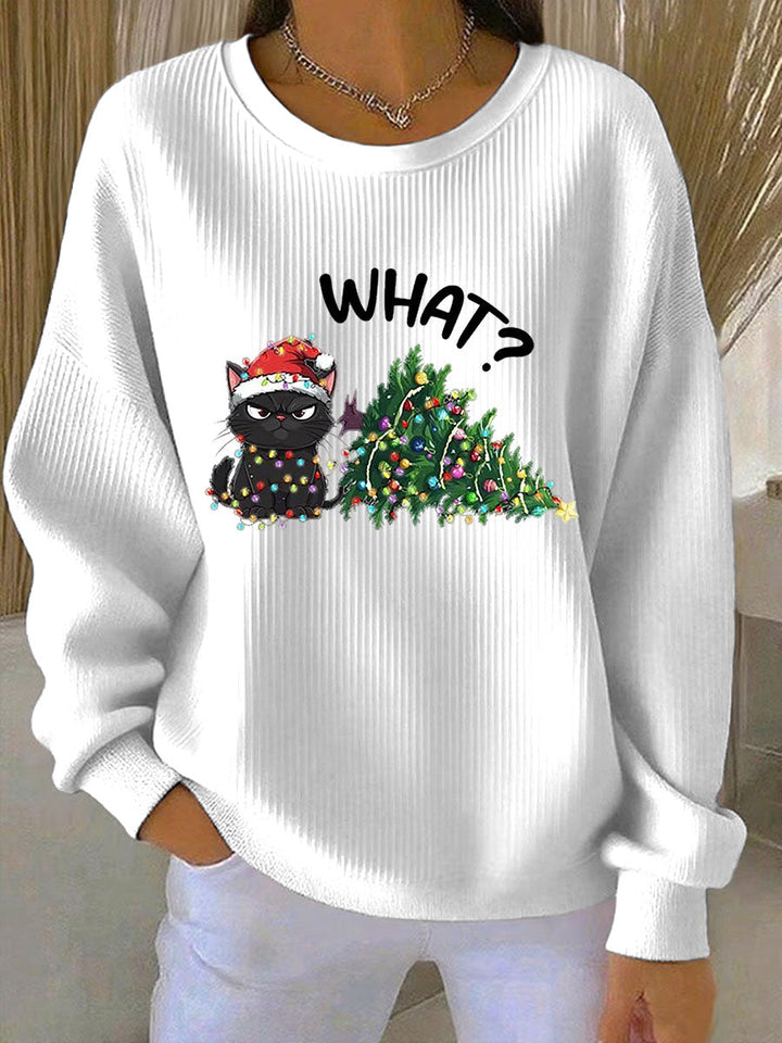 Dames Kerst Ribbels Ronde Hals Sweatshirt