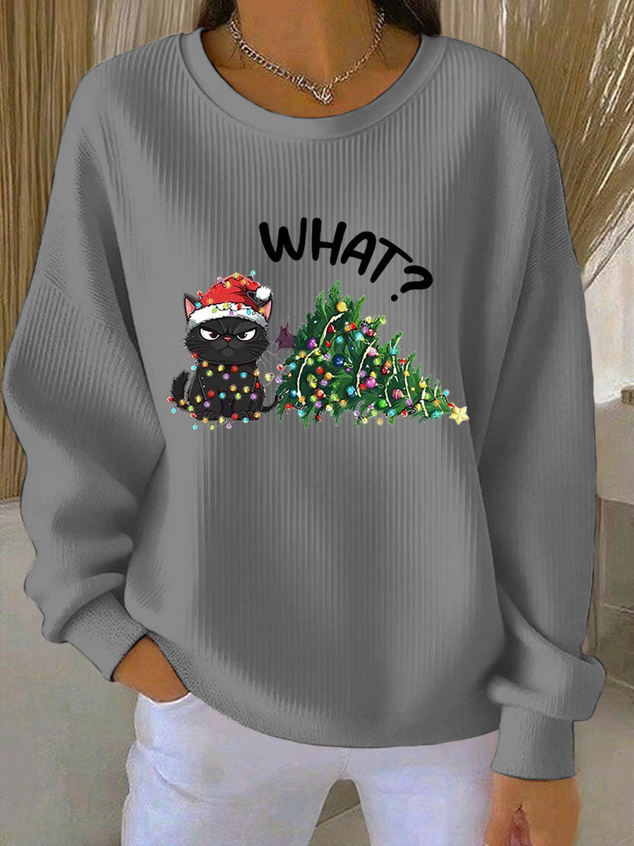 Dames Kerst Ribbels Ronde Hals Sweatshirt