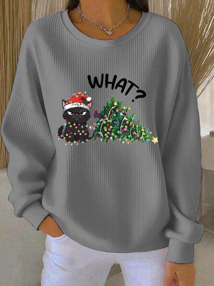 Dames Kerst Ribbels Ronde Hals Sweatshirt