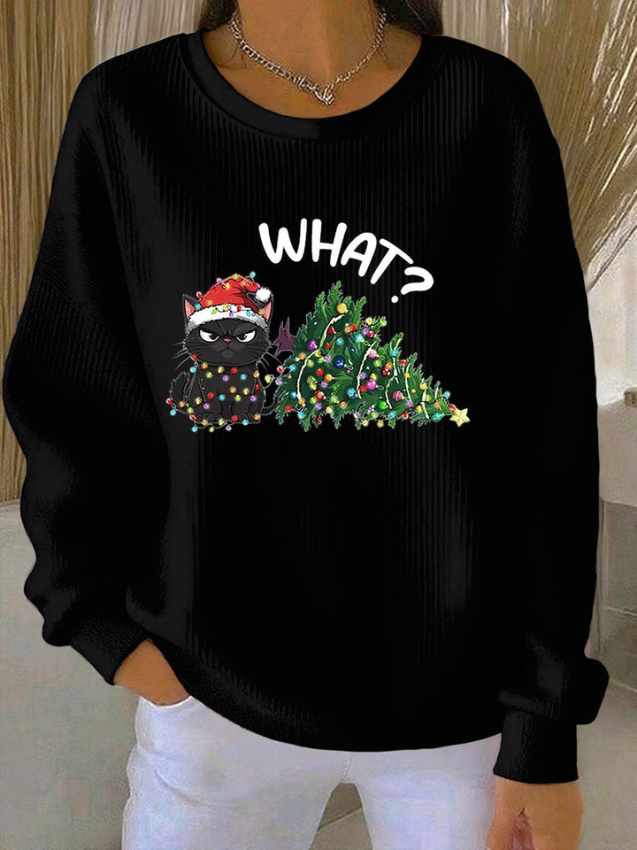 Dames Kerst Ribbels Ronde Hals Sweatshirt