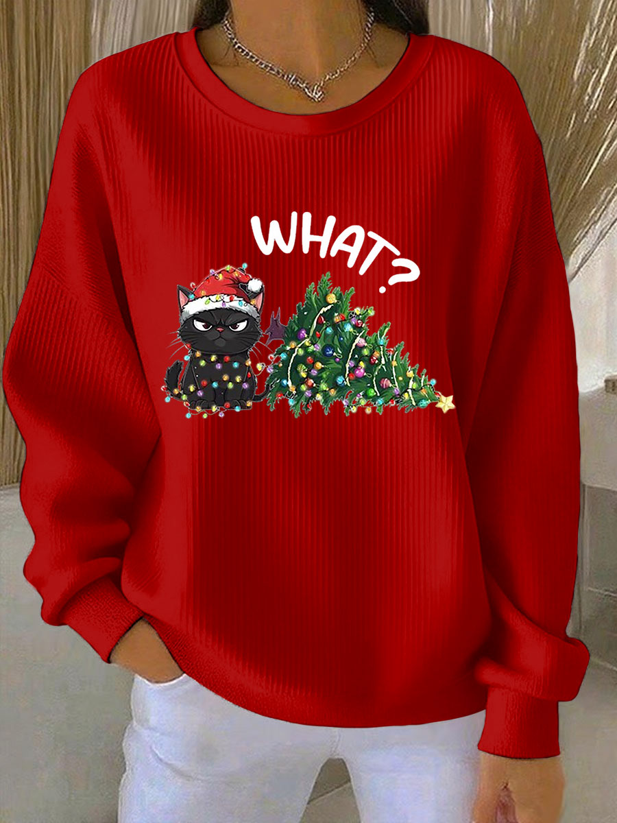 Dames Kerst Ribbels Ronde Hals Sweatshirt