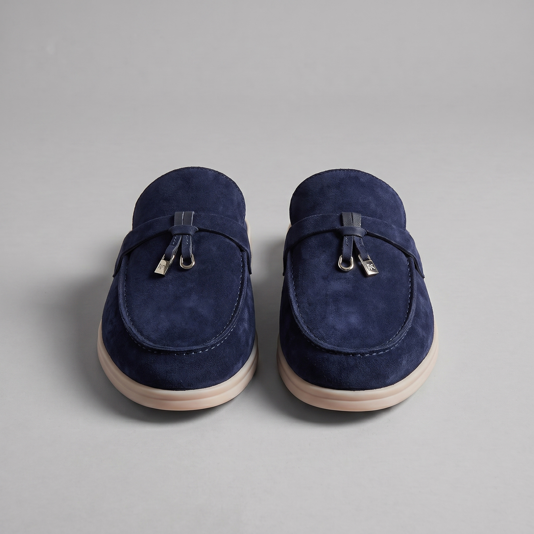 Suede Loafer Mules Heren Metal Buckle Open Heel Casual