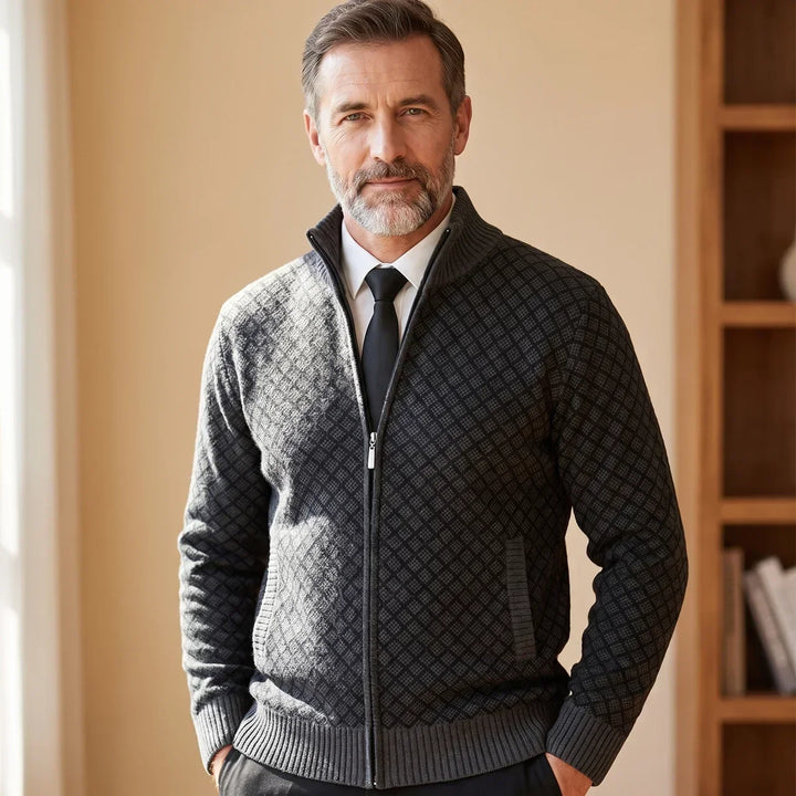 Heren Textured Zip-Up Brei Cardigan