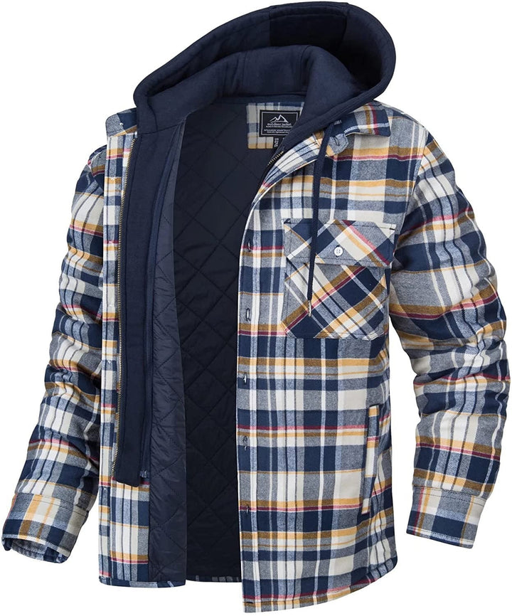 Heren Hooded Geruite Winterjas met Knopen Voor