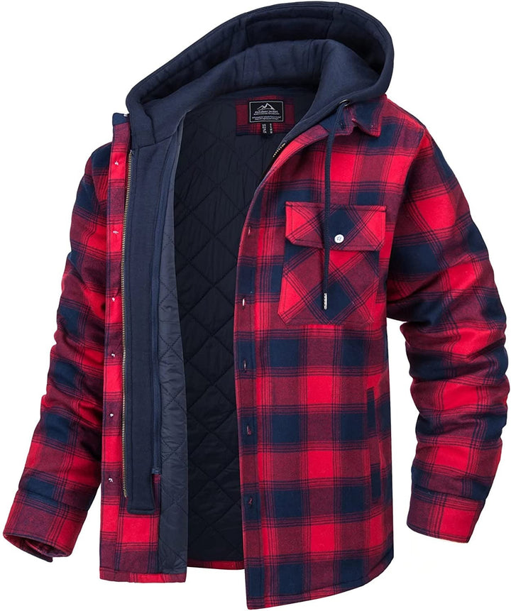 Heren Hooded Geruite Winterjas met Knopen Voor