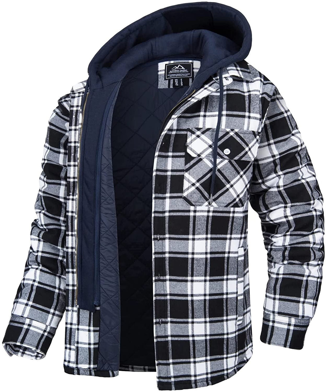 Heren Hooded Geruite Winterjas met Knopen Voor