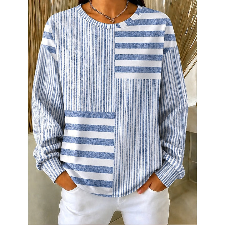 Adelaide | Gestreepte Kleurblok Crew Neck Sweatshirt