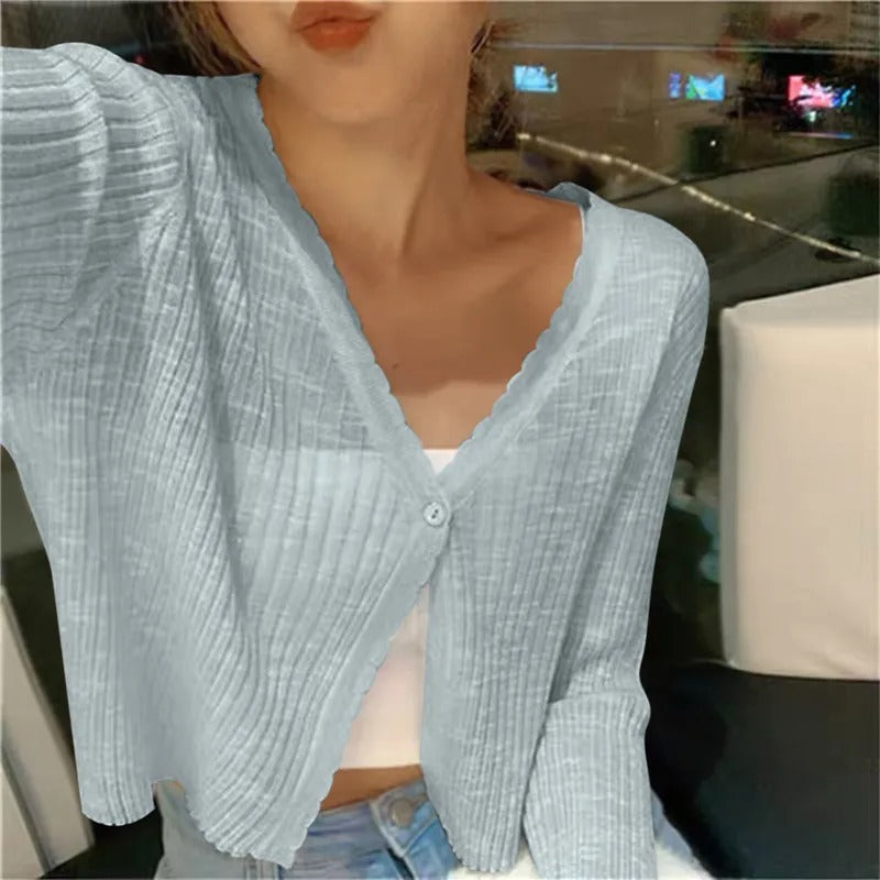 Dames Lichtgewicht Geribbelde Knit Button-Up Cardigan Trui