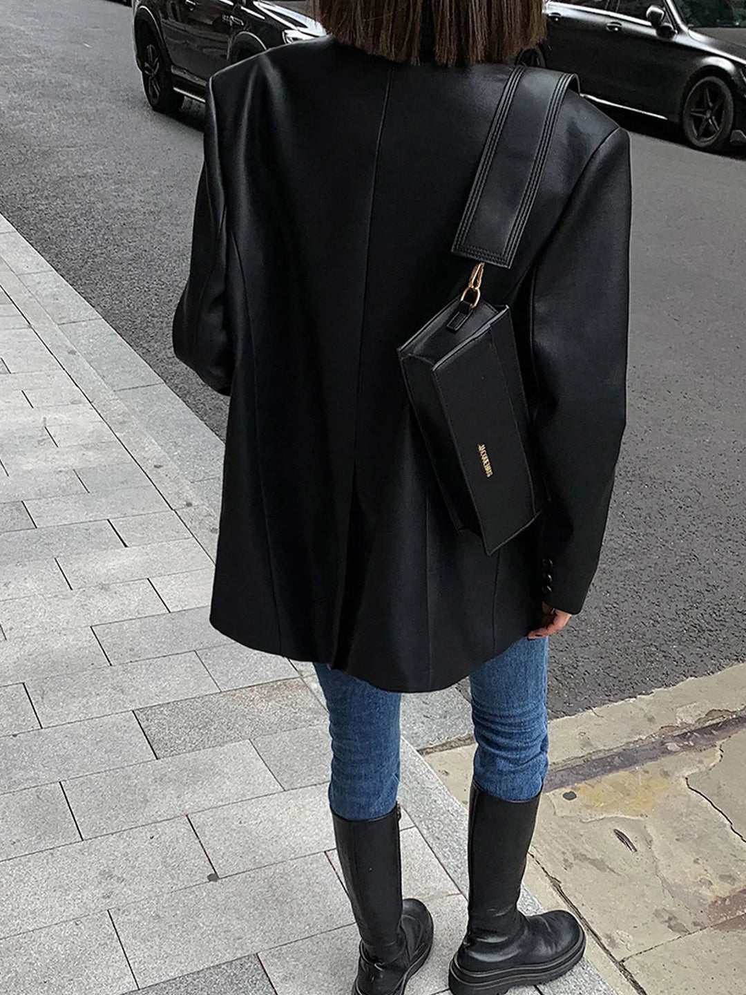 Dames Oversized Faux Leather Blazer Jas