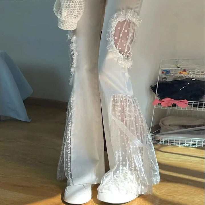 Viola | Flared broek | Hoge taille | Kantdetails