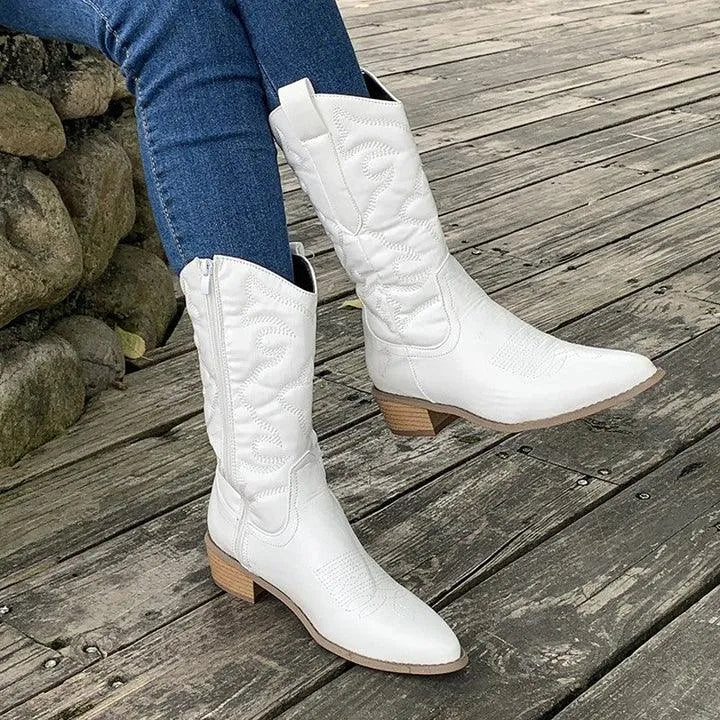 Cowboylaarzen voor Dames Halfhoog met Rits Puntneus en Lage Hak