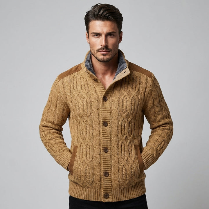 Heren Warm Sherpa Gevoerde Kabelgebreide Cardigan
