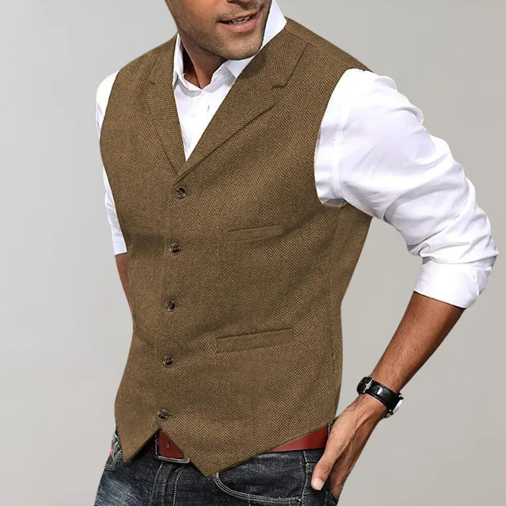 Heren Verfijnde Haringbone Colbert Vest