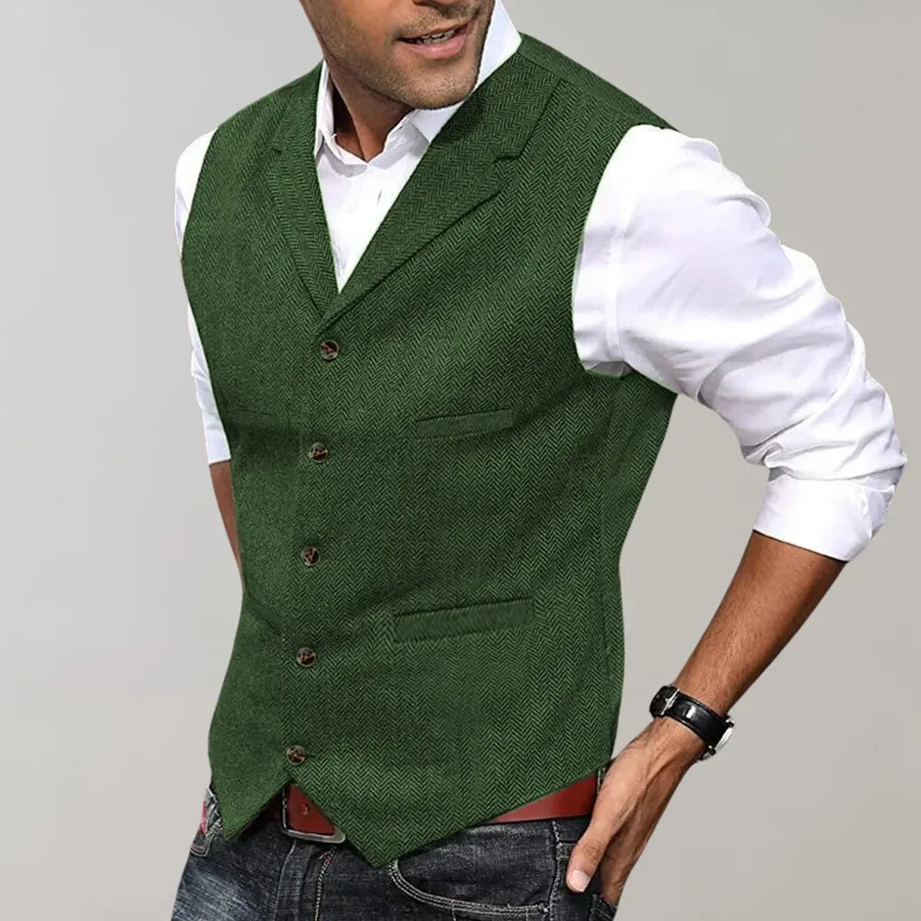 Heren Verfijnde Haringbone Colbert Vest