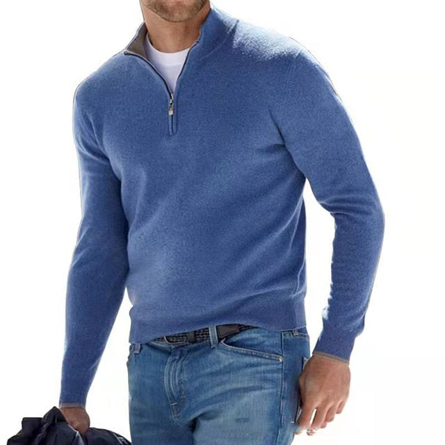 Heren Mock Neck Zip Sweater