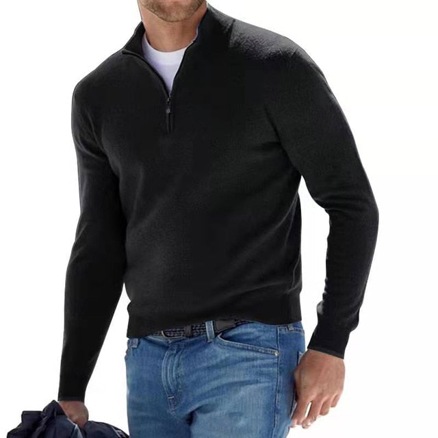 Heren Mock Neck Zip Sweater