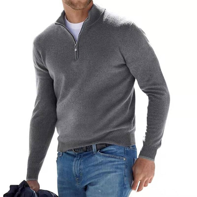 Heren Mock Neck Zip Sweater