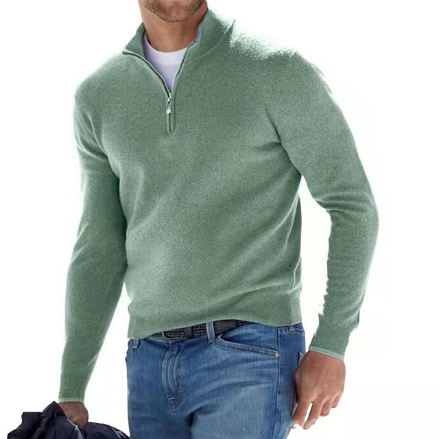 Heren Mock Neck Zip Sweater