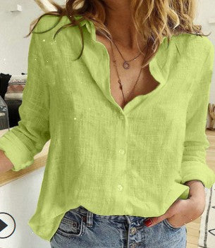 Dames Katoen-Linnen Blend Losse Fit Shirt