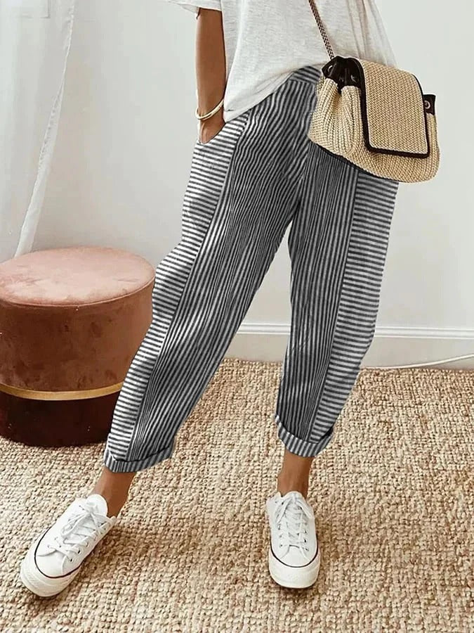 Dames Gestreepte Comfortabele Cropped Broek