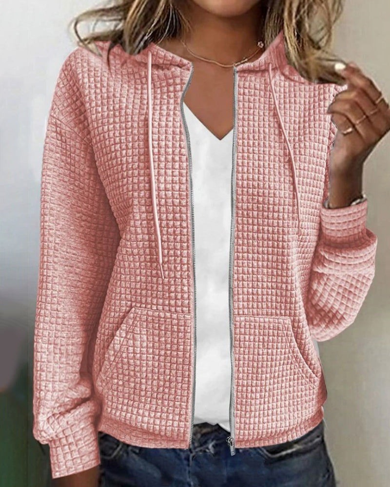 Dames Cozy Waffle Knit Zip-Up Hoodie