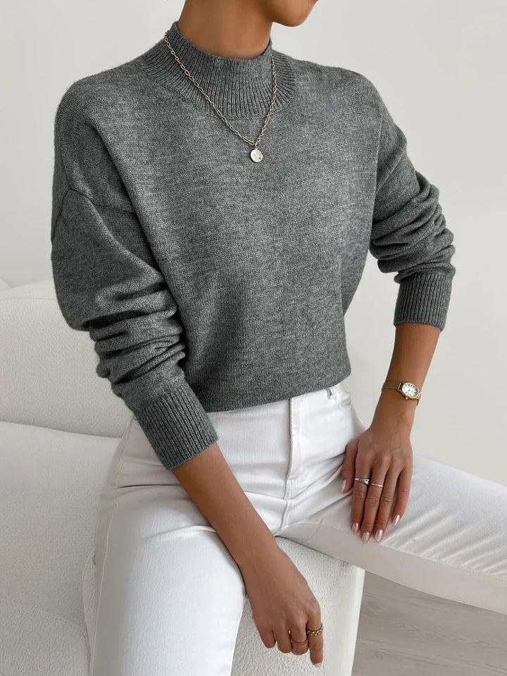 Dames Casual Gebreide Trui met Col en Geribbelde Afwerking