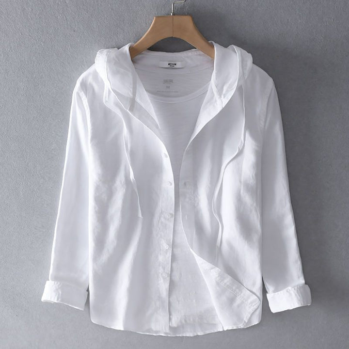 Dames Casual Linnen Shirt met Kap en Knopenfront