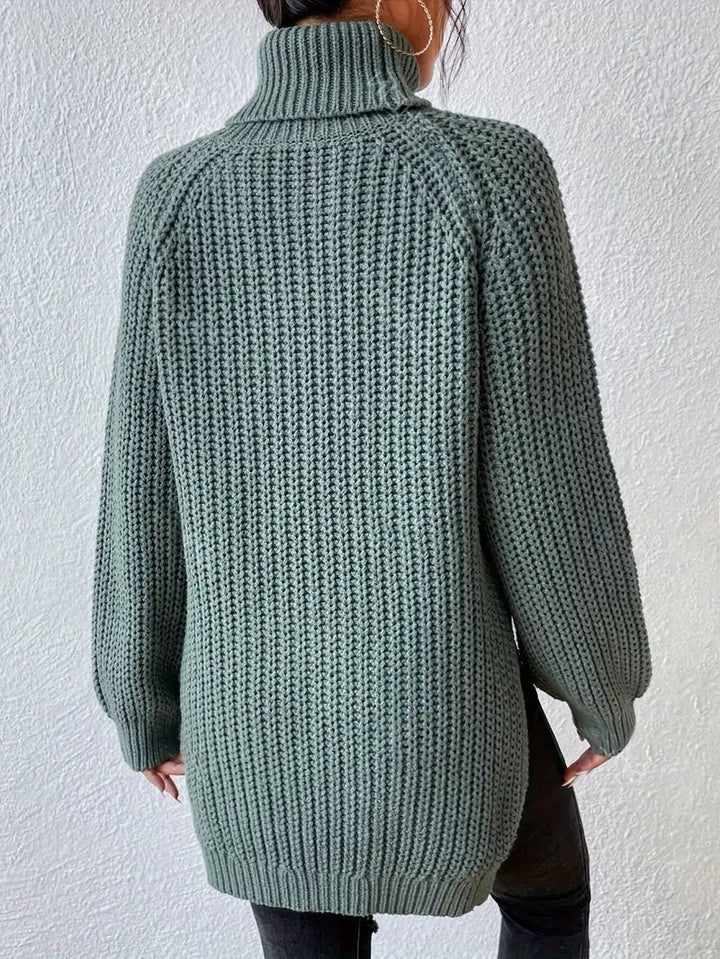 Dames Casual Ribgebreide Trui met Col en Raglan Mouwen