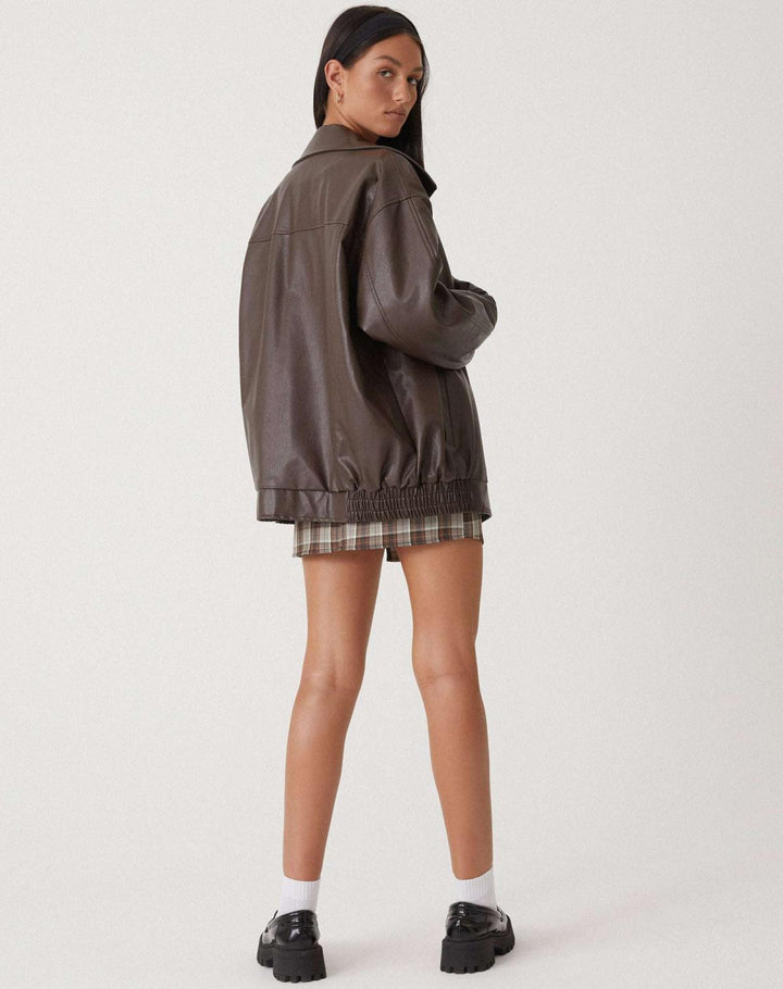 Oversized Leren Jack dames met rits