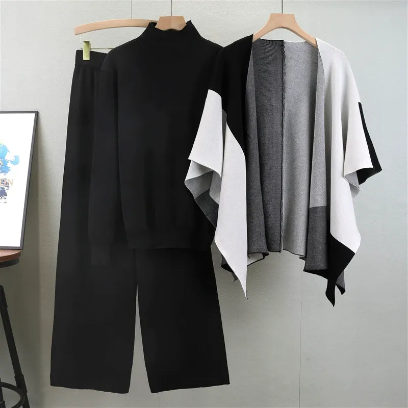 Dames Gebreide Mix Sweater Set met Neppolo en Open-Voorkant Cape